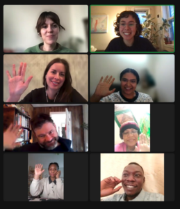 A zoom screenshot of the 2024-25 Steering Committee. There are six people waving!